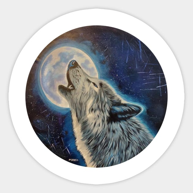 Wolf and the moon Sticker by Marcia Shiono 